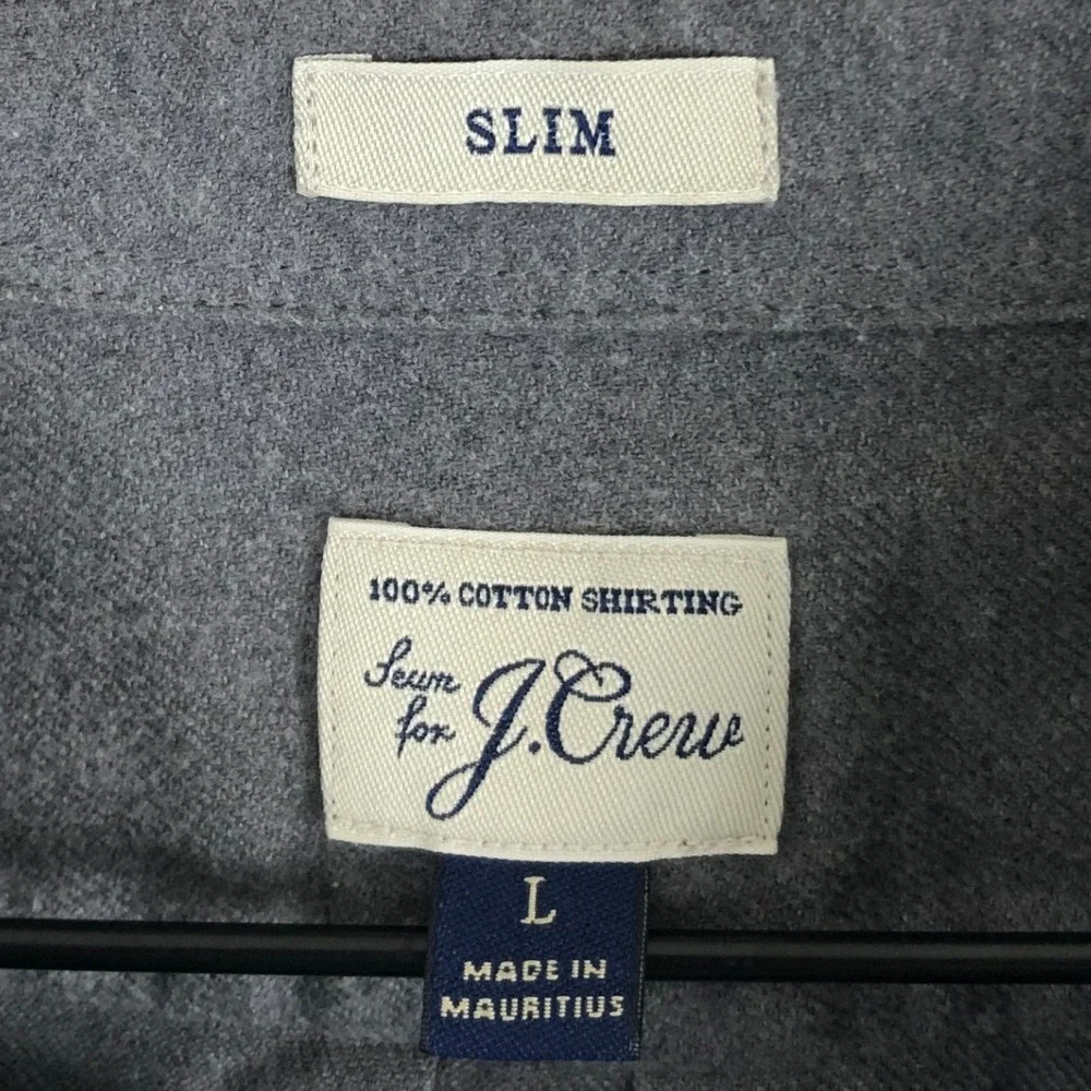 J.CREW Slim Fit Flannel Button Down Elbow Patch Shirt Men's L Grey Brown L/S